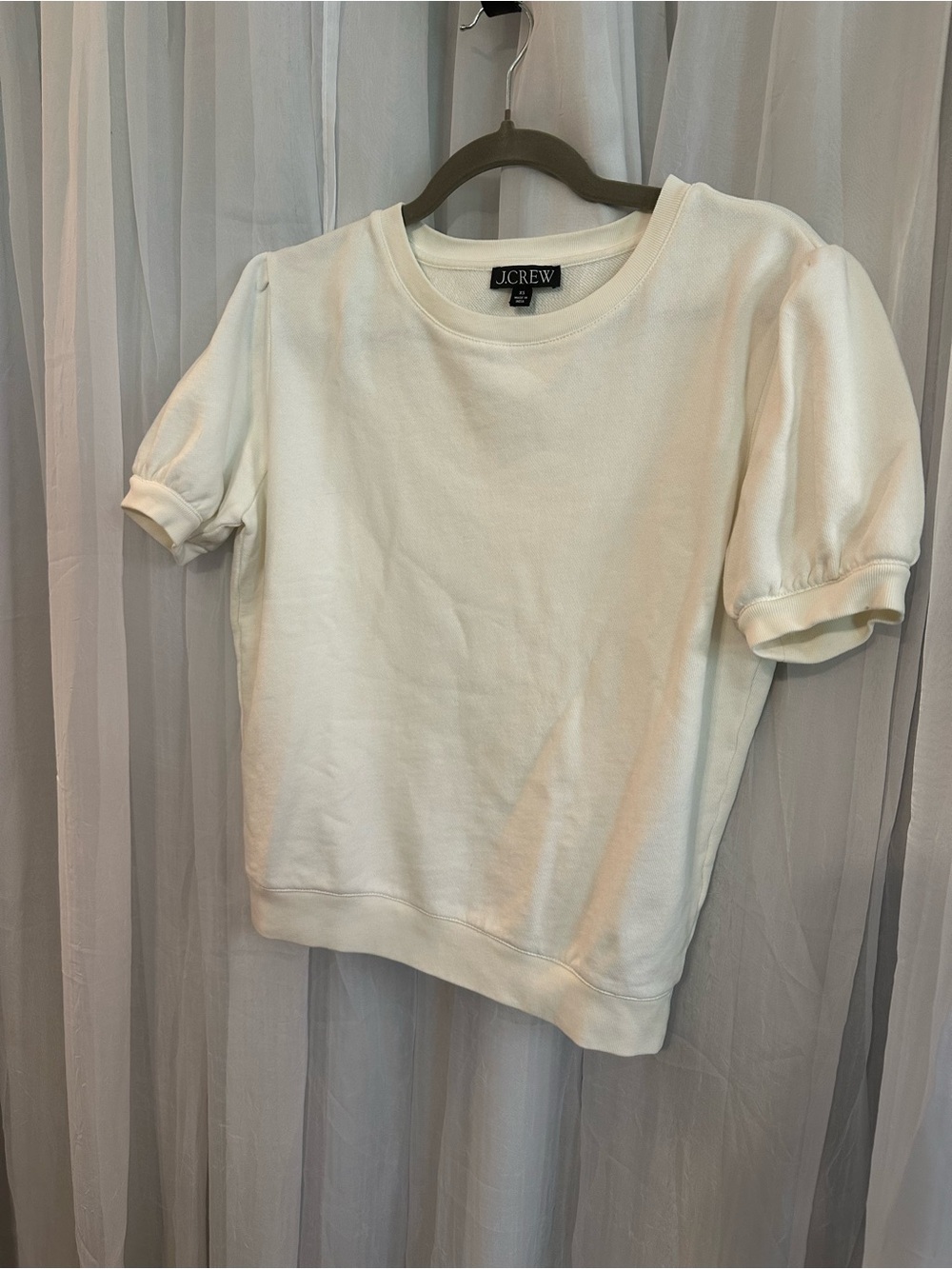 J.Crew Cream Puff-Sleeve Short Sweatshirt - Picture 3 of 5